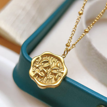 Electroplated Titanium Steel Flowers Necklace For Women With 14K Real Gold Plated Cable Chain