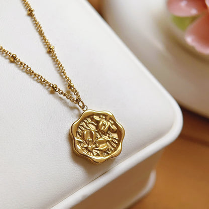 Electroplated Titanium Steel Flowers Necklace For Women With 14K Real Gold Plated Cable Chain