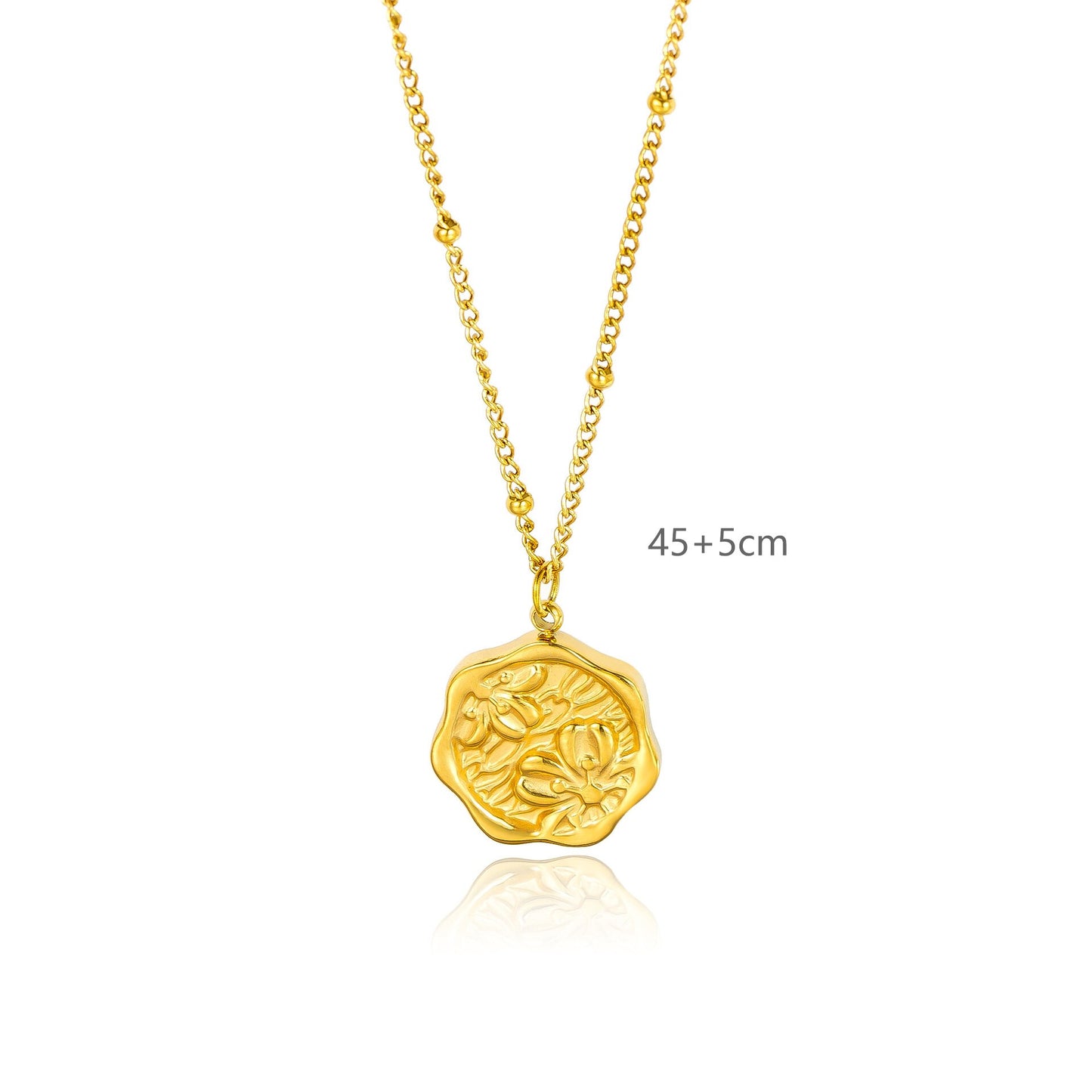 Electroplated Titanium Steel Flowers Necklace For Women With 14K Real Gold Plated Cable Chain