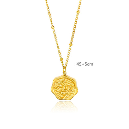 Electroplated Titanium Steel Flowers Necklace For Women With 14K Real Gold Plated Cable Chain