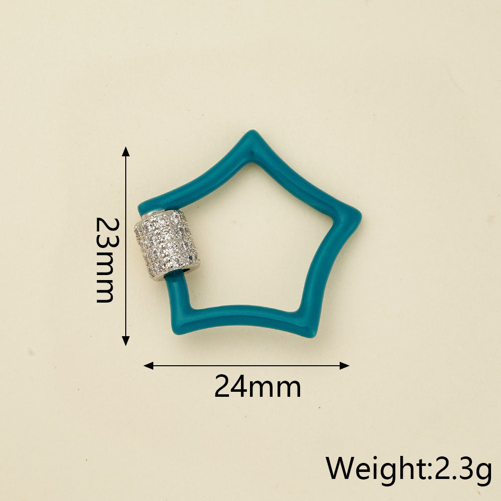 Copper Pendant With Pentagram Pattern Featuring Zircon Inlay And 18K Real Gold Electroplated Finish With Screw Clasp Closure, 1 Pc