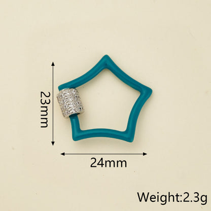Copper Pendant With Pentagram Pattern Featuring Zircon Inlay And 18K Real Gold Electroplated Finish With Screw Clasp Closure, 1 Pc