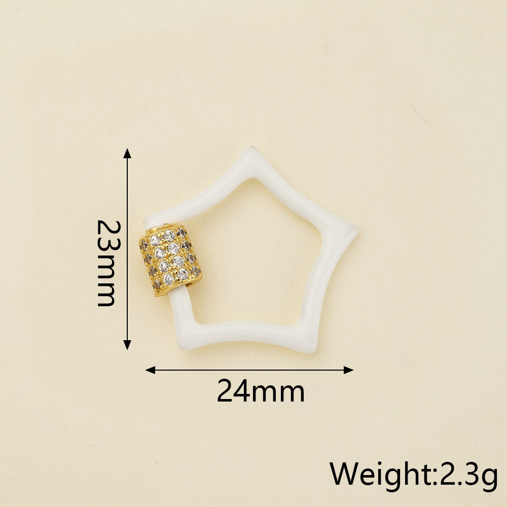 Copper Pendant With Pentagram Pattern Featuring Zircon Inlay And 18K Real Gold Electroplated Finish With Screw Clasp Closure, 1 Pc