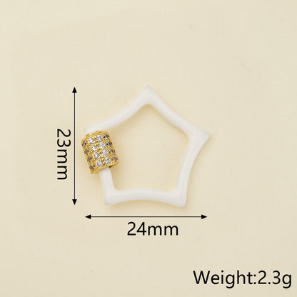 Copper Pendant With Pentagram Pattern Featuring Zircon Inlay And 18K Real Gold Electroplated Finish With Screw Clasp Closure, 1 Pc