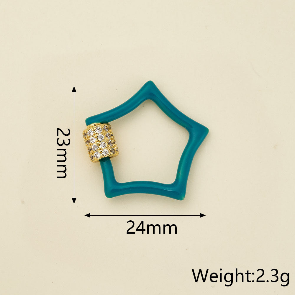 Copper Pendant With Pentagram Pattern Featuring Zircon Inlay And 18K Real Gold Electroplated Finish With Screw Clasp Closure, 1 Pc