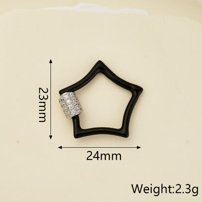Copper Pendant With Pentagram Pattern Featuring Zircon Inlay And 18K Real Gold Electroplated Finish With Screw Clasp Closure, 1 Pc