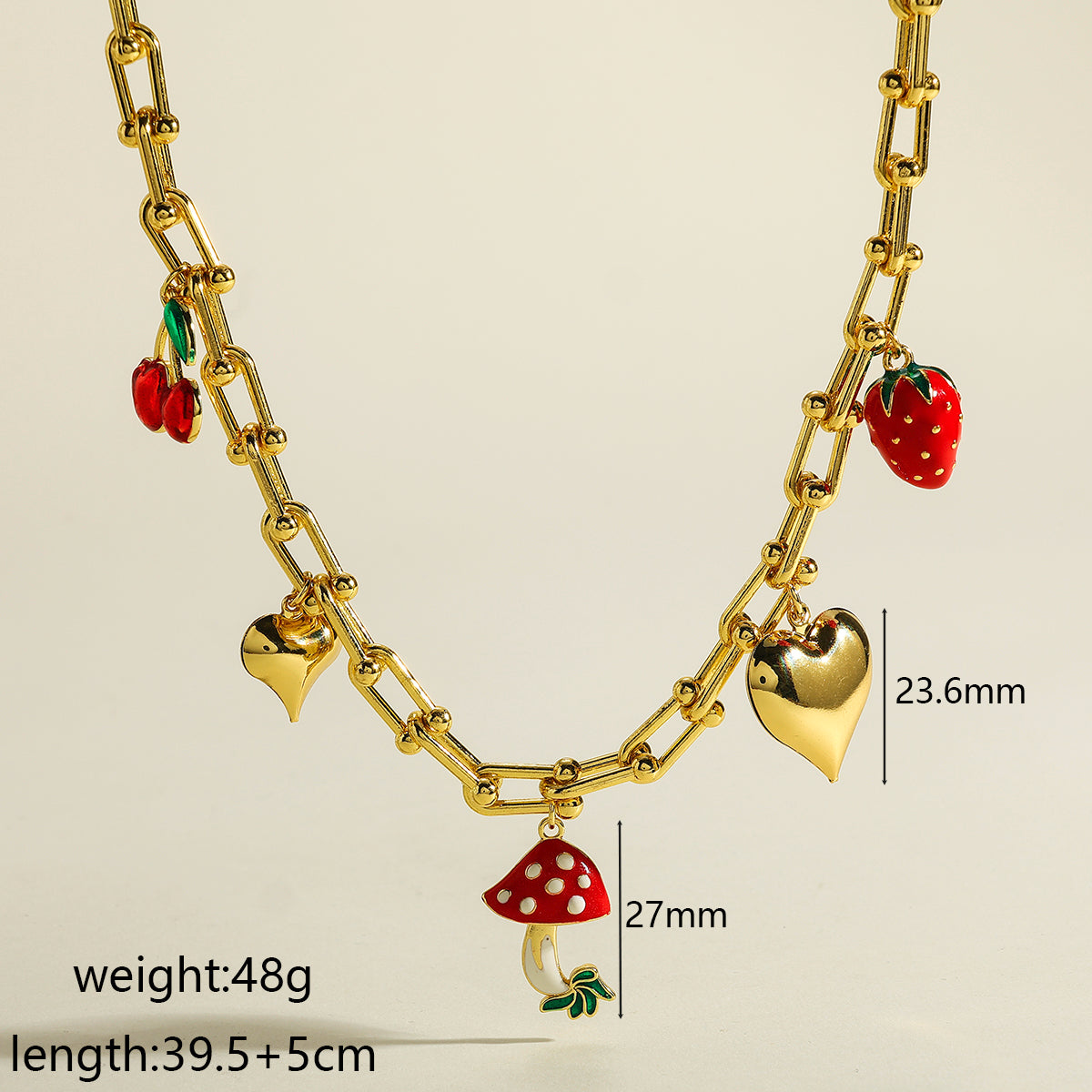 Polished Cherry Pendant Necklace For Women In Copper With 18K Real Gold Plated Finish And Horseshoe Buckle Chain