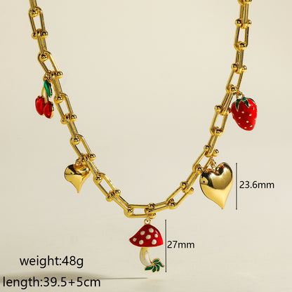 Polished Cherry Pendant Necklace For Women In Copper With 18K Real Gold Plated Finish And Horseshoe Buckle Chain