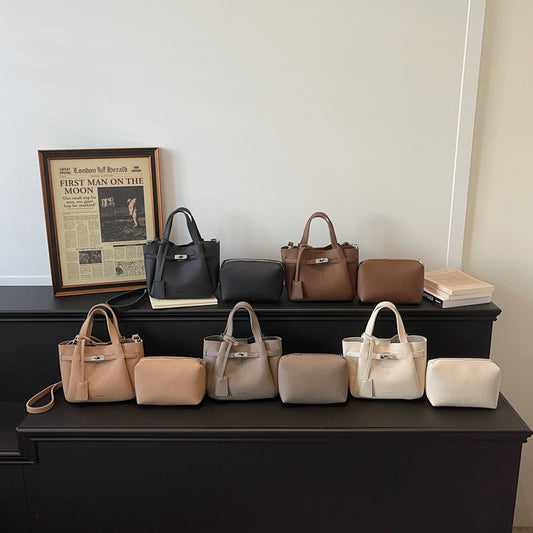 Solid Color Square PU Leather Bag Set For Women Featuring Elegant Ornament Design, Perfect Birthday Gift