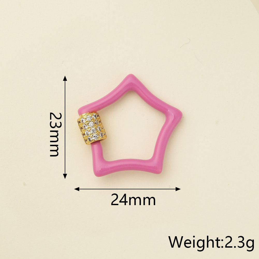 Copper Pendant With Pentagram Pattern Featuring Zircon Inlay And 18K Real Gold Electroplated Finish With Screw Clasp Closure, 1 Pc