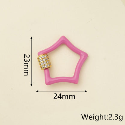 Copper Pendant With Pentagram Pattern Featuring Zircon Inlay And 18K Real Gold Electroplated Finish With Screw Clasp Closure, 1 Pc