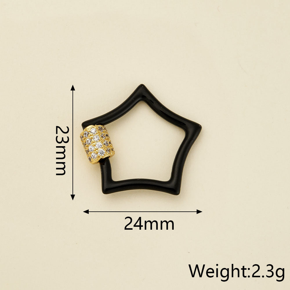 Copper Pendant With Pentagram Pattern Featuring Zircon Inlay And 18K Real Gold Electroplated Finish With Screw Clasp Closure, 1 Pc