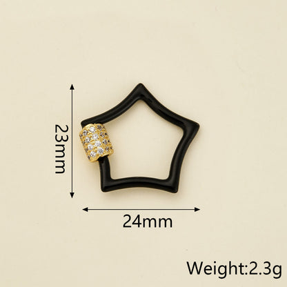 Copper Pendant With Pentagram Pattern Featuring Zircon Inlay And 18K Real Gold Electroplated Finish With Screw Clasp Closure, 1 Pc