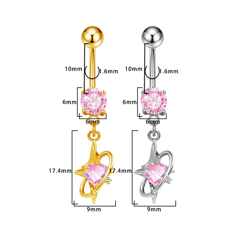 Three-dimensional Copper Flowers Belly Ring With Platinum Plated Electroplated Finish And Zircon Inlay