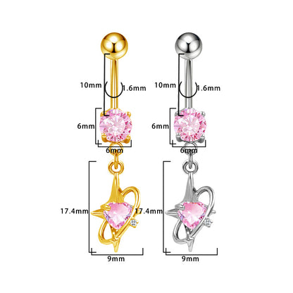 Three-dimensional Copper Flowers Belly Ring With Platinum Plated Electroplated Finish And Zircon Inlay