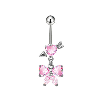 Three-dimensional Copper Flowers Belly Ring With Platinum Plated Electroplated Finish And Zircon Inlay
