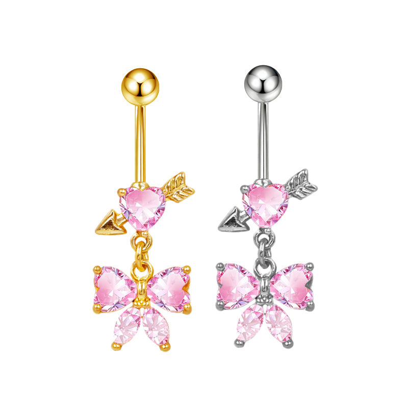 Three-dimensional Copper Flowers Belly Ring With Platinum Plated Electroplated Finish And Zircon Inlay