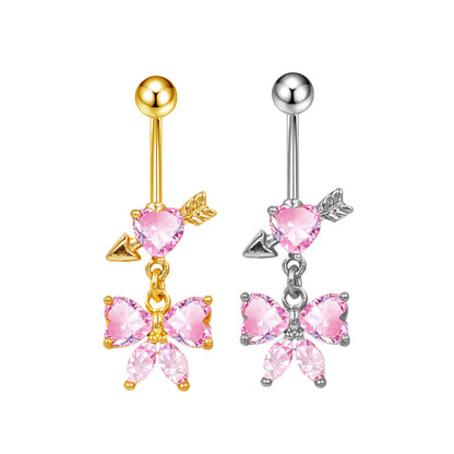 Three-dimensional Copper Flowers Belly Ring With Platinum Plated Electroplated Finish And Zircon Inlay