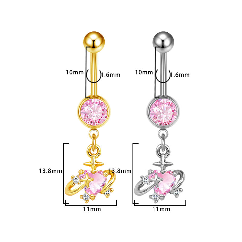 Three-dimensional Copper Flowers Belly Ring With Platinum Plated Electroplated Finish And Zircon Inlay