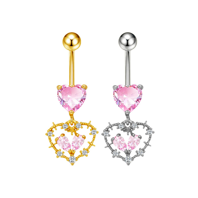 Three-dimensional Copper Flowers Belly Ring With Platinum Plated Electroplated Finish And Zircon Inlay