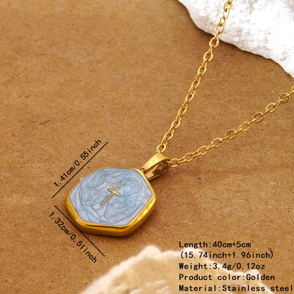 Geometric Three-dimensional Pendant Necklace For Women In 304 Stainless Steel With 18K Real Gold Plated O Chain