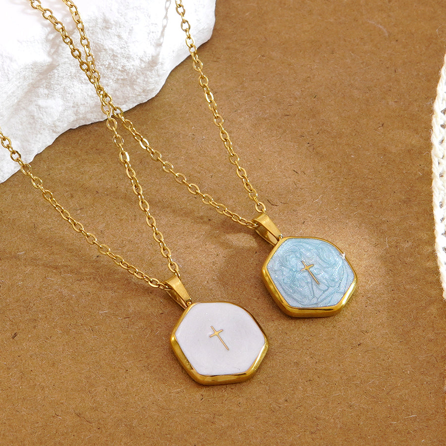 Geometric Three-dimensional Pendant Necklace For Women In 304 Stainless Steel With 18K Real Gold Plated O Chain
