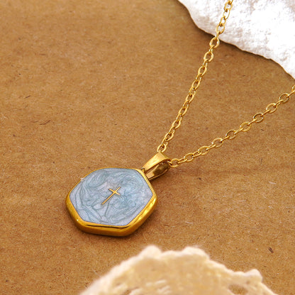 Geometric Three-dimensional Pendant Necklace For Women In 304 Stainless Steel With 18K Real Gold Plated O Chain