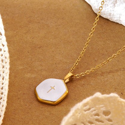 Geometric Three-dimensional Pendant Necklace For Women In 304 Stainless Steel With 18K Real Gold Plated O Chain