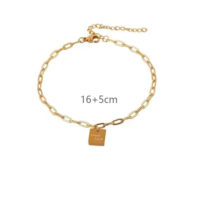 Electroplated Titanium Steel Anklet With Letter Pattern, PVD Coated And 14K Real Gold Plated With 0.03µm Thickness