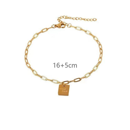 Electroplated Titanium Steel Anklet With Letter Pattern, PVD Coated And 14K Real Gold Plated With 0.03µm Thickness