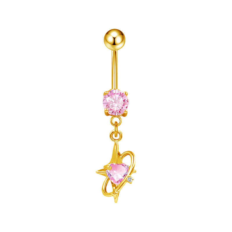 Three-dimensional Copper Flowers Belly Ring With Platinum Plated Electroplated Finish And Zircon Inlay