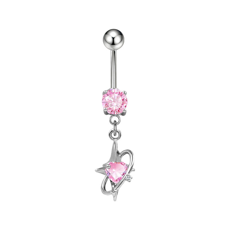 Three-dimensional Copper Flowers Belly Ring With Platinum Plated Electroplated Finish And Zircon Inlay