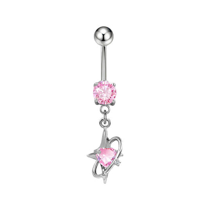 Three-dimensional Copper Flowers Belly Ring With Platinum Plated Electroplated Finish And Zircon Inlay