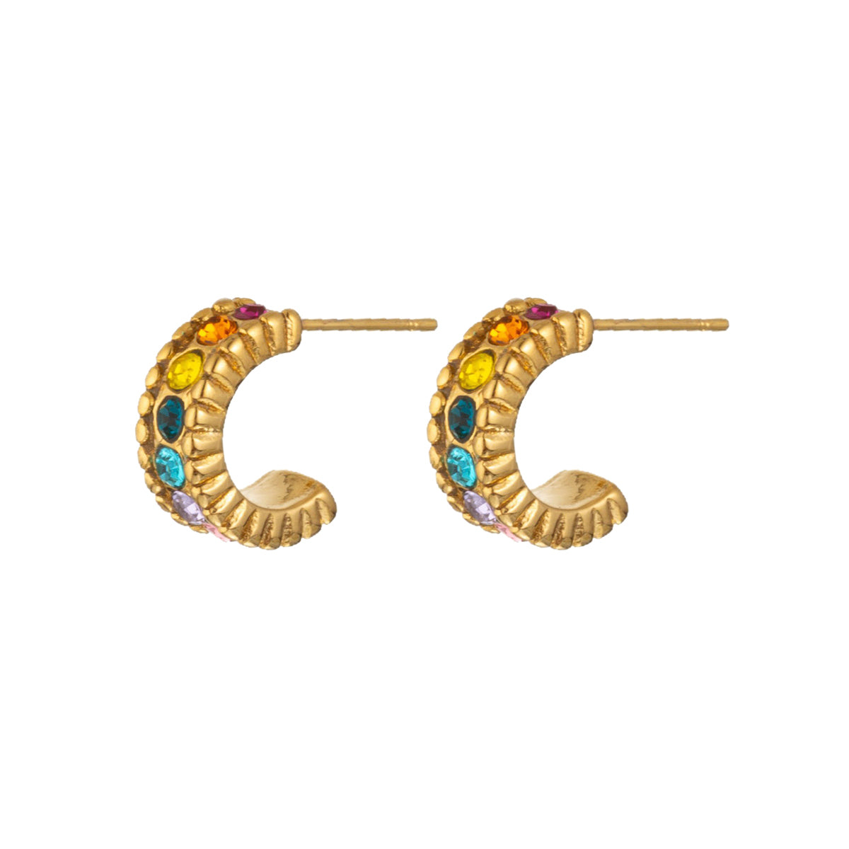 Geometric Three-dimensional Earrings For Unisex Featuring 304 Stainless Steel With 18K Real Gold Plated And Artificial Diamond Inlay