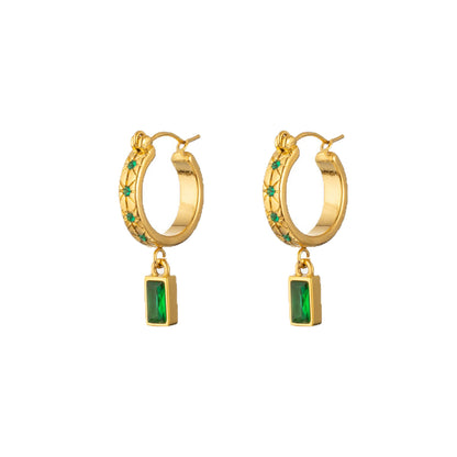 Geometric Three-dimensional Earrings For Unisex Featuring 304 Stainless Steel With 18K Real Gold Plated And Artificial Diamond Inlay