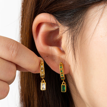 Geometric Three-dimensional Earrings For Unisex Featuring 304 Stainless Steel With 18K Real Gold Plated And Artificial Diamond Inlay