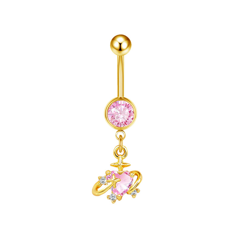 Three-dimensional Copper Flowers Belly Ring With Platinum Plated Electroplated Finish And Zircon Inlay