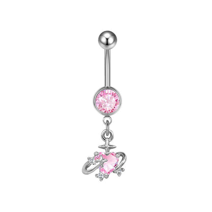 Three-dimensional Copper Flowers Belly Ring With Platinum Plated Electroplated Finish And Zircon Inlay