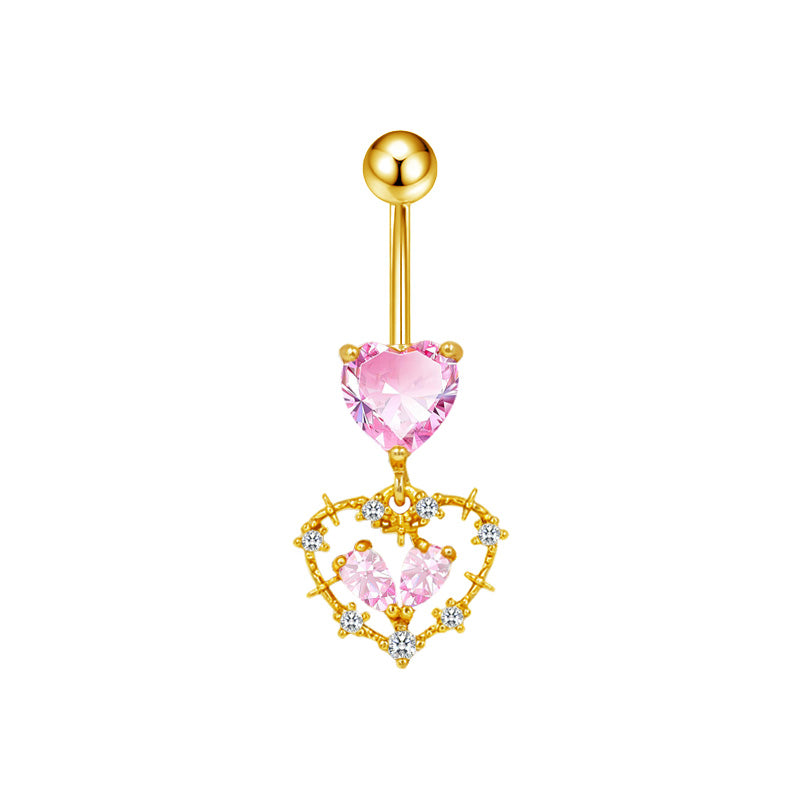 Three-dimensional Copper Flowers Belly Ring With Platinum Plated Electroplated Finish And Zircon Inlay