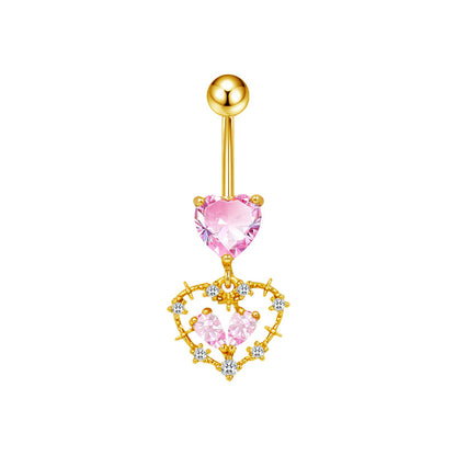 Three-dimensional Copper Flowers Belly Ring With Platinum Plated Electroplated Finish And Zircon Inlay
