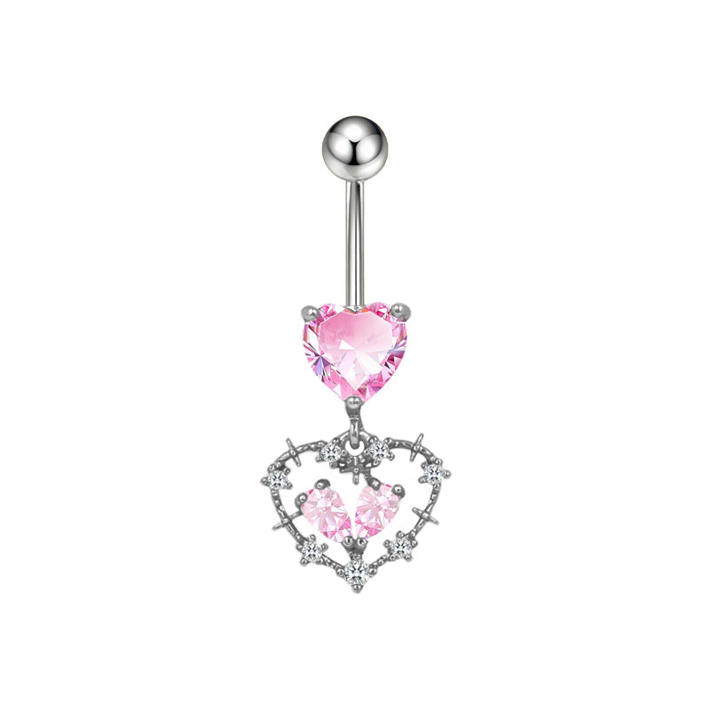 Three-dimensional Copper Flowers Belly Ring With Platinum Plated Electroplated Finish And Zircon Inlay