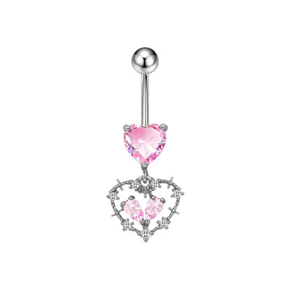 Three-dimensional Copper Flowers Belly Ring With Platinum Plated Electroplated Finish And Zircon Inlay