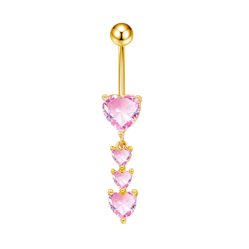Three-dimensional Copper Flowers Belly Ring With Platinum Plated Electroplated Finish And Zircon Inlay