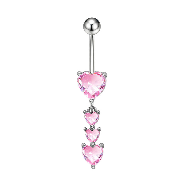 Three-dimensional Copper Flowers Belly Ring With Platinum Plated Electroplated Finish And Zircon Inlay