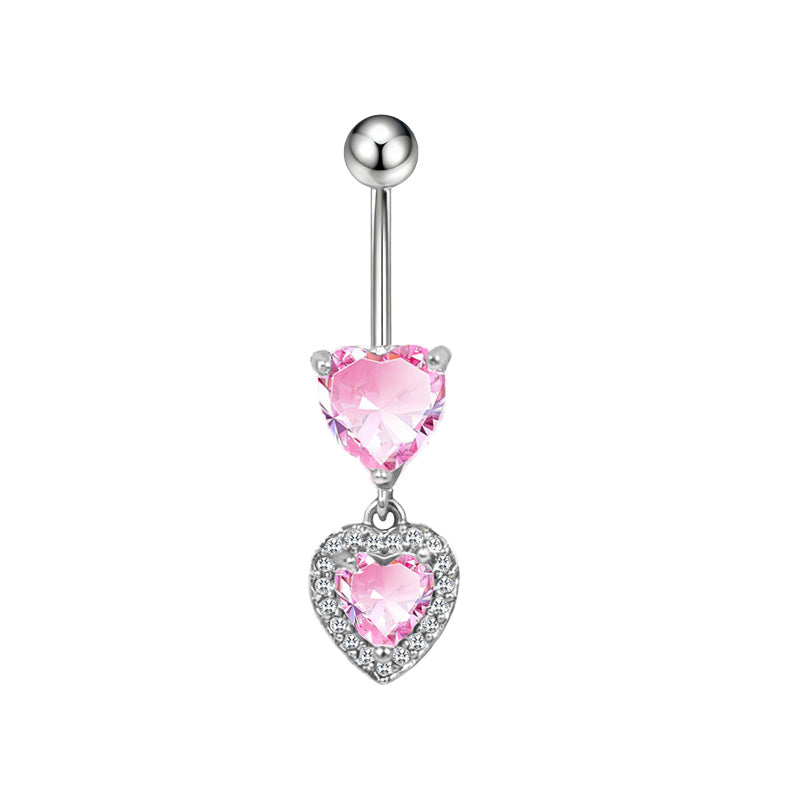 Three-dimensional Copper Flowers Belly Ring With Platinum Plated Electroplated Finish And Zircon Inlay