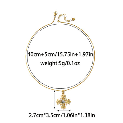 Cross Pendant Necklace For Religion Featuring 18K Real Gold Plated 304 Stainless Steel With Imitation Pearl On Snake Chain