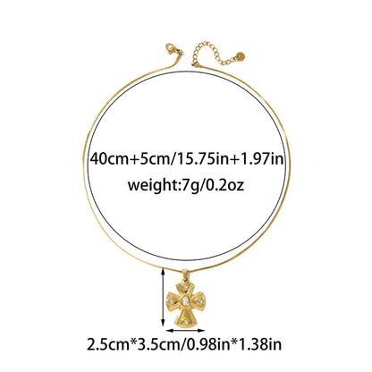 Cross Pendant Necklace For Religion Featuring 18K Real Gold Plated 304 Stainless Steel With Imitation Pearl On Snake Chain