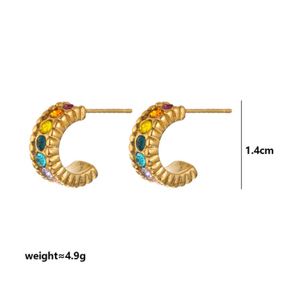 Geometric Three-dimensional Earrings For Unisex Featuring 304 Stainless Steel With 18K Real Gold Plated And Artificial Diamond Inlay