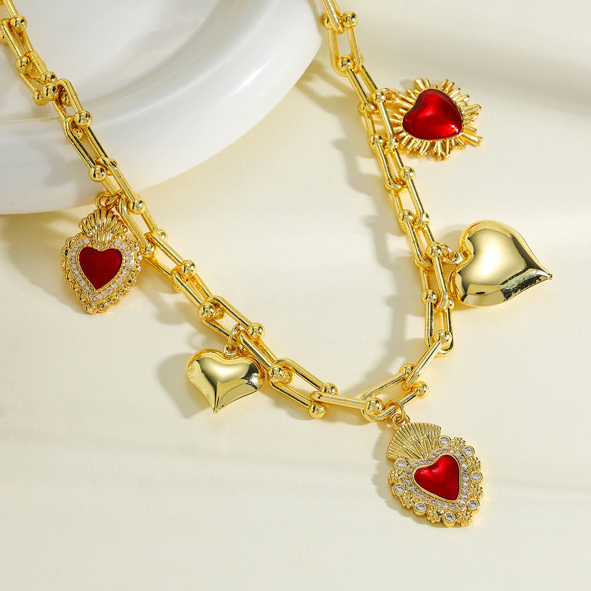 Lemon Multi Charms Necklace For Women In Copper With 18K Real Gold Plated Finish And Zircon Inlay, Featuring Horseshoe Buckle Chain
