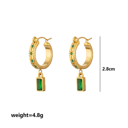 Geometric Three-dimensional Earrings For Unisex Featuring 304 Stainless Steel With 18K Real Gold Plated And Artificial Diamond Inlay